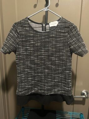 Emelia Black & White Tweed Short Sleeve Peplum Tunic